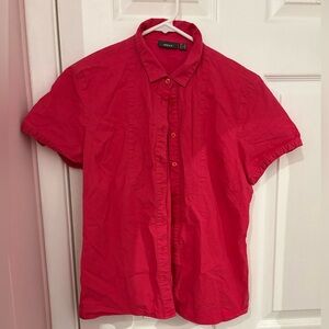 MEXX Y2K short sleeve pleated blouse, magenta, size 14